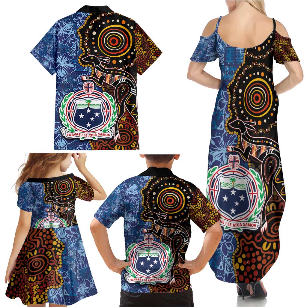 Samoa and Australia Together Family Matching Summer Maxi Dress and Hawaiian Shirt Kangaroo and Tribal Hibiscus Aboriginal Pattern LT03 - Polynesian Pride