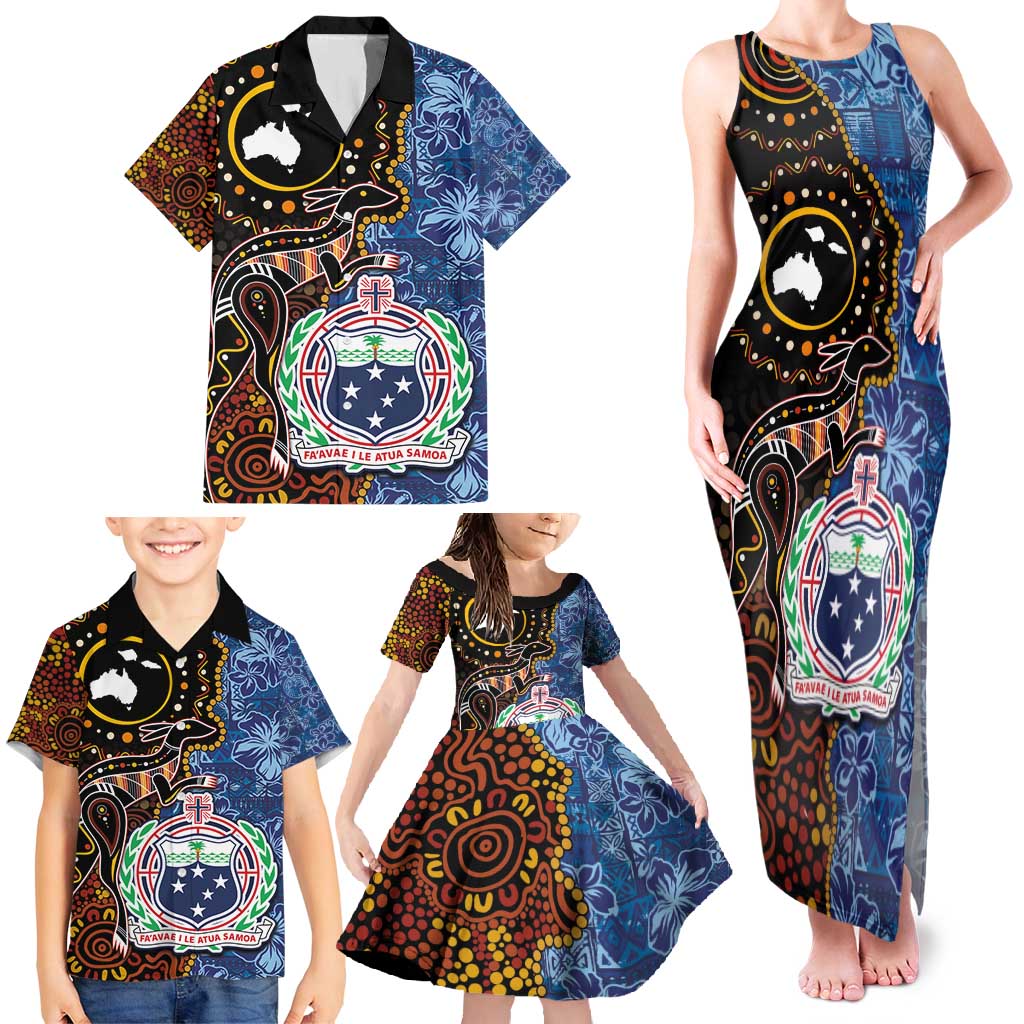 Samoa and Australia Together Family Matching Tank Maxi Dress and Hawaiian Shirt Kangaroo and Tribal Hibiscus Aboriginal Pattern LT03 - Polynesian Pride