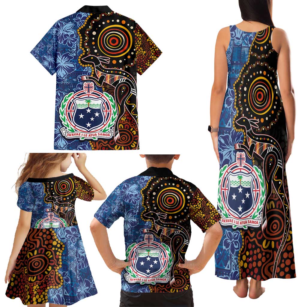 Samoa and Australia Together Family Matching Tank Maxi Dress and Hawaiian Shirt Kangaroo and Tribal Hibiscus Aboriginal Pattern LT03 - Polynesian Pride