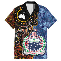 Samoa and Australia Together Family Matching Tank Maxi Dress and Hawaiian Shirt Kangaroo and Tribal Hibiscus Aboriginal Pattern LT03 Dad's Shirt - Short Sleeve Blue - Polynesian Pride