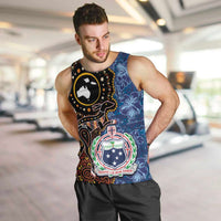 Samoa and Australia Together Men Tank Top Kangaroo and Tribal Hibiscus Aboriginal Pattern LT03 Blue - Polynesian Pride