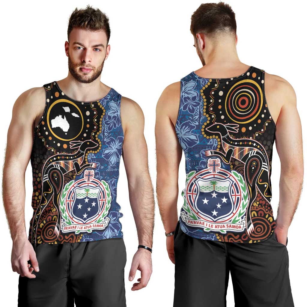 Samoa and Australia Together Men Tank Top Kangaroo and Tribal Hibiscus Aboriginal Pattern LT03 - Polynesian Pride