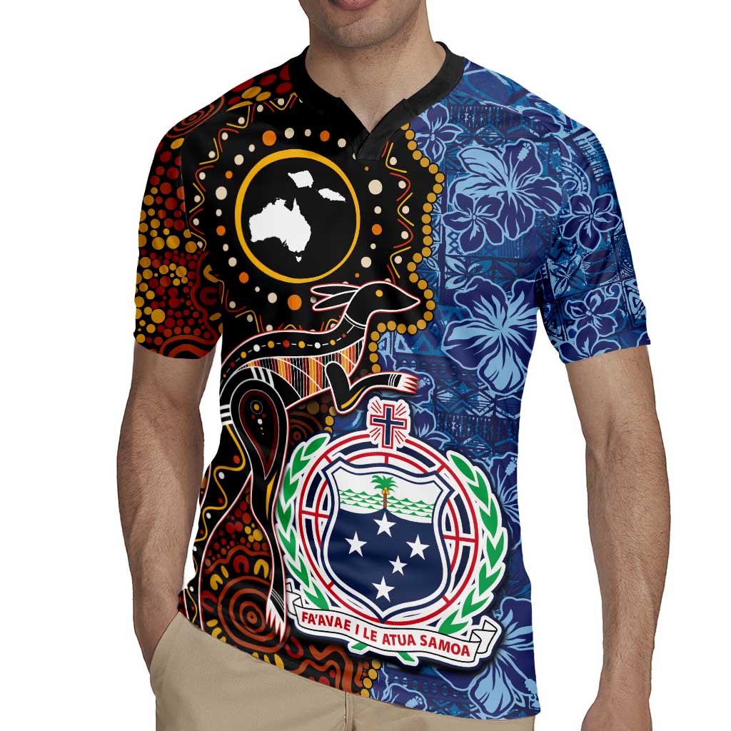 Samoa and Australia Together Rugby Jersey Kangaroo and Tribal Hibiscus Aboriginal Pattern LT03 - Polynesian Pride