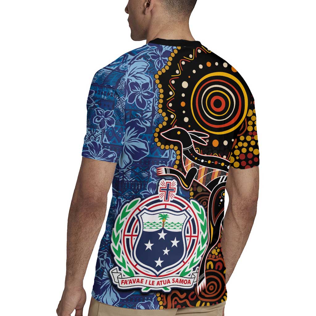Samoa and Australia Together Rugby Jersey Kangaroo and Tribal Hibiscus Aboriginal Pattern LT03 - Polynesian Pride