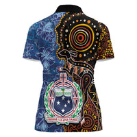 Samoa and Australia Together Women Polo Shirt Kangaroo and Tribal Hibiscus Aboriginal Pattern