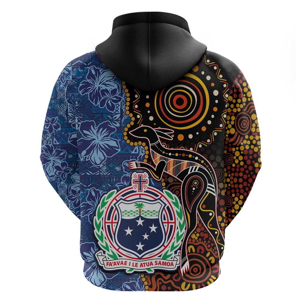 Samoa and Australia Together Zip Hoodie Kangaroo and Tribal Hibiscus Aboriginal Pattern LT03 - Polynesian Pride