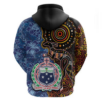 Samoa and Australia Together Zip Hoodie Kangaroo and Tribal Hibiscus Aboriginal Pattern LT03 - Polynesian Pride