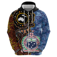 Samoa and Australia Together Zip Hoodie Kangaroo and Tribal Hibiscus Aboriginal Pattern LT03 - Polynesian Pride