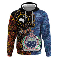 Samoa and Australia Together Zip Hoodie Kangaroo and Tribal Hibiscus Aboriginal Pattern LT03 Pullover Hoodie Blue - Polynesian Pride