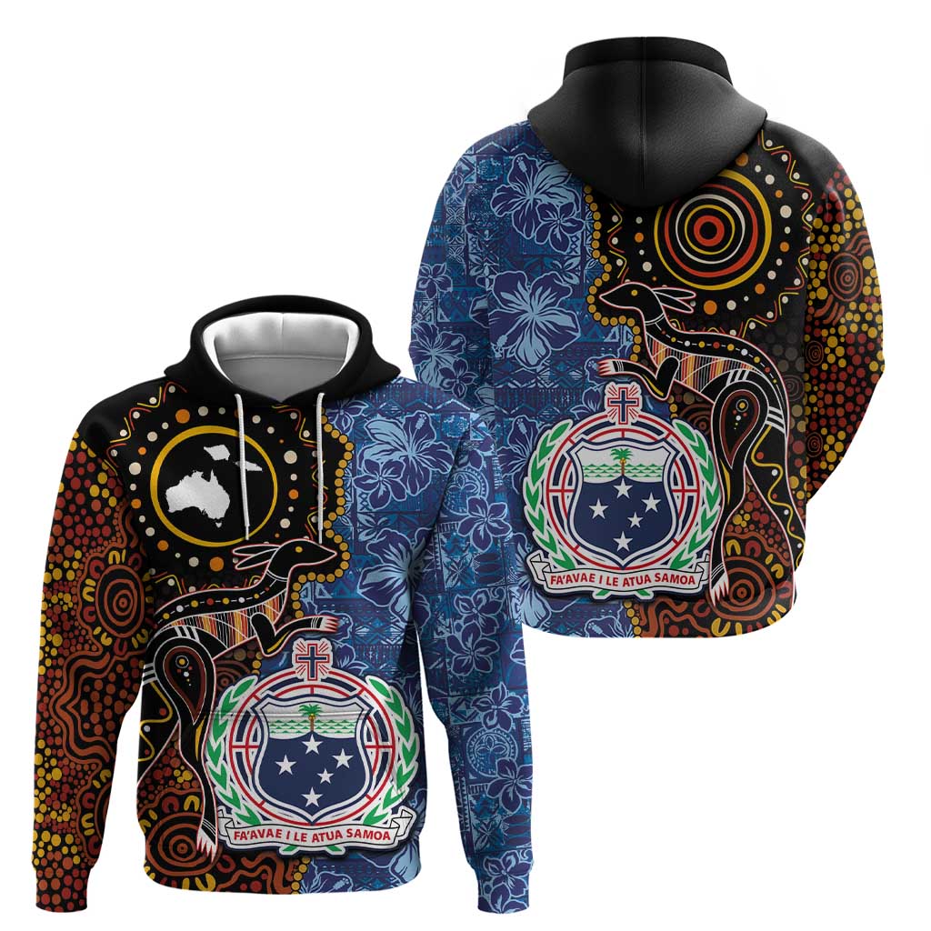 Samoa and Australia Together Zip Hoodie Kangaroo and Tribal Hibiscus Aboriginal Pattern LT03 - Polynesian Pride