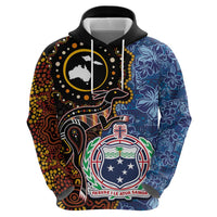 Samoa and Australia Together Zip Hoodie Kangaroo and Tribal Hibiscus Aboriginal Pattern LT03 - Polynesian Pride
