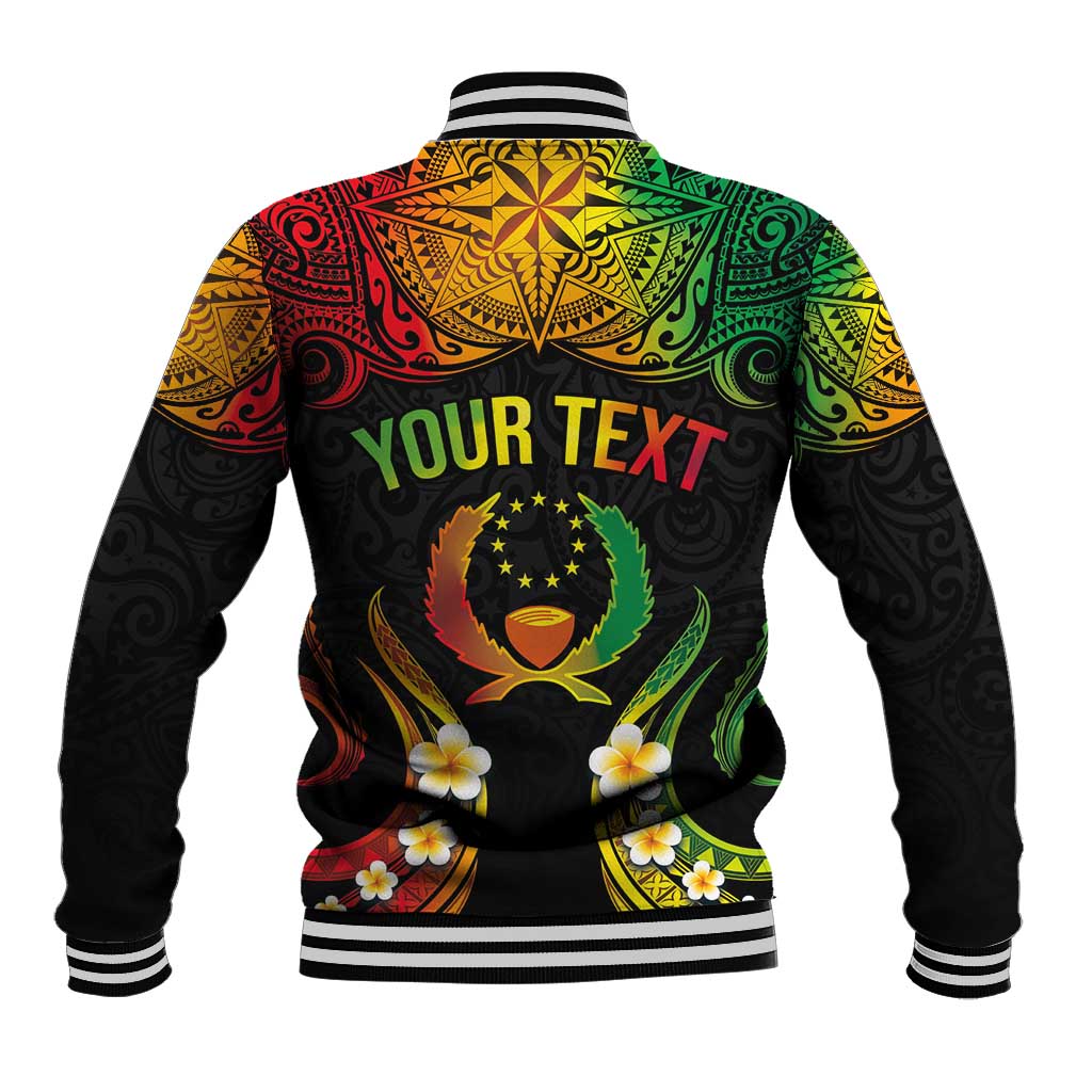Personalised Pohnpei Independence Day Baseball Jacket Polynesian Tattoo and Plumeria Reggae Color