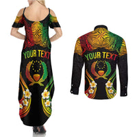 Personalised Pohnpei Independence Day Couples Matching Summer Maxi Dress and Long Sleeve Button Shirt Polynesian Tattoo and Plumeria Reggae Color LT03 - Polynesian Pride