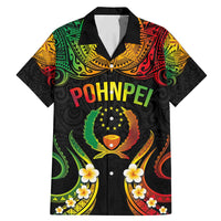 Personalised Pohnpei Independence Day Family Matching Mermaid Dress and Hawaiian Shirt Polynesian Tattoo and Plumeria Reggae Color LT03 Dad's Shirt - Short Sleeve Reggae - Polynesian Pride