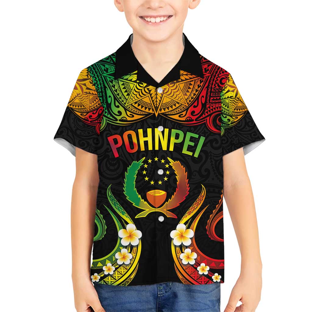 Personalised Pohnpei Independence Day Family Matching Off Shoulder Maxi Dress and Hawaiian Shirt Polynesian Tattoo and Plumeria Reggae Color LT03 Son's Shirt Reggae - Polynesian Pride