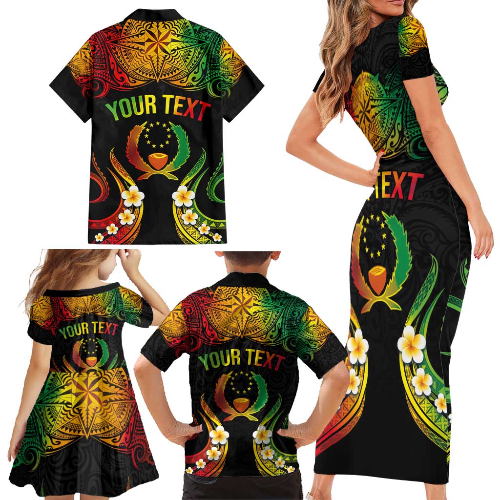 Personalised Pohnpei Independence Day Family Matching Short Sleeve Bodycon Dress and Hawaiian Shirt Polynesian Tattoo and Plumeria Reggae Color LT03 - Polynesian Pride