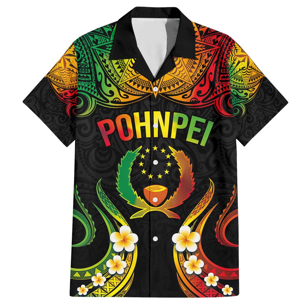 Personalised Pohnpei Independence Day Family Matching Short Sleeve Bodycon Dress and Hawaiian Shirt Polynesian Tattoo and Plumeria Reggae Color LT03 Dad's Shirt - Short Sleeve Reggae - Polynesian Pride