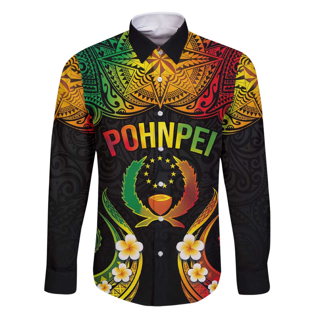 Personalised Pohnpei Independence Day Family Matching Short Sleeve Bodycon Dress and Hawaiian Shirt Polynesian Tattoo and Plumeria Reggae Color LT03 Dad's Shirt - Long Sleeve Reggae - Polynesian Pride