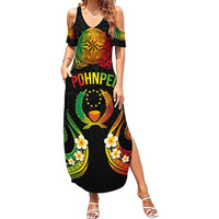 Personalised Pohnpei Independence Day Family Matching Summer Maxi Dress and Hawaiian Shirt Polynesian Tattoo and Plumeria Reggae Color LT03 Mom's Dress Reggae - Polynesian Pride