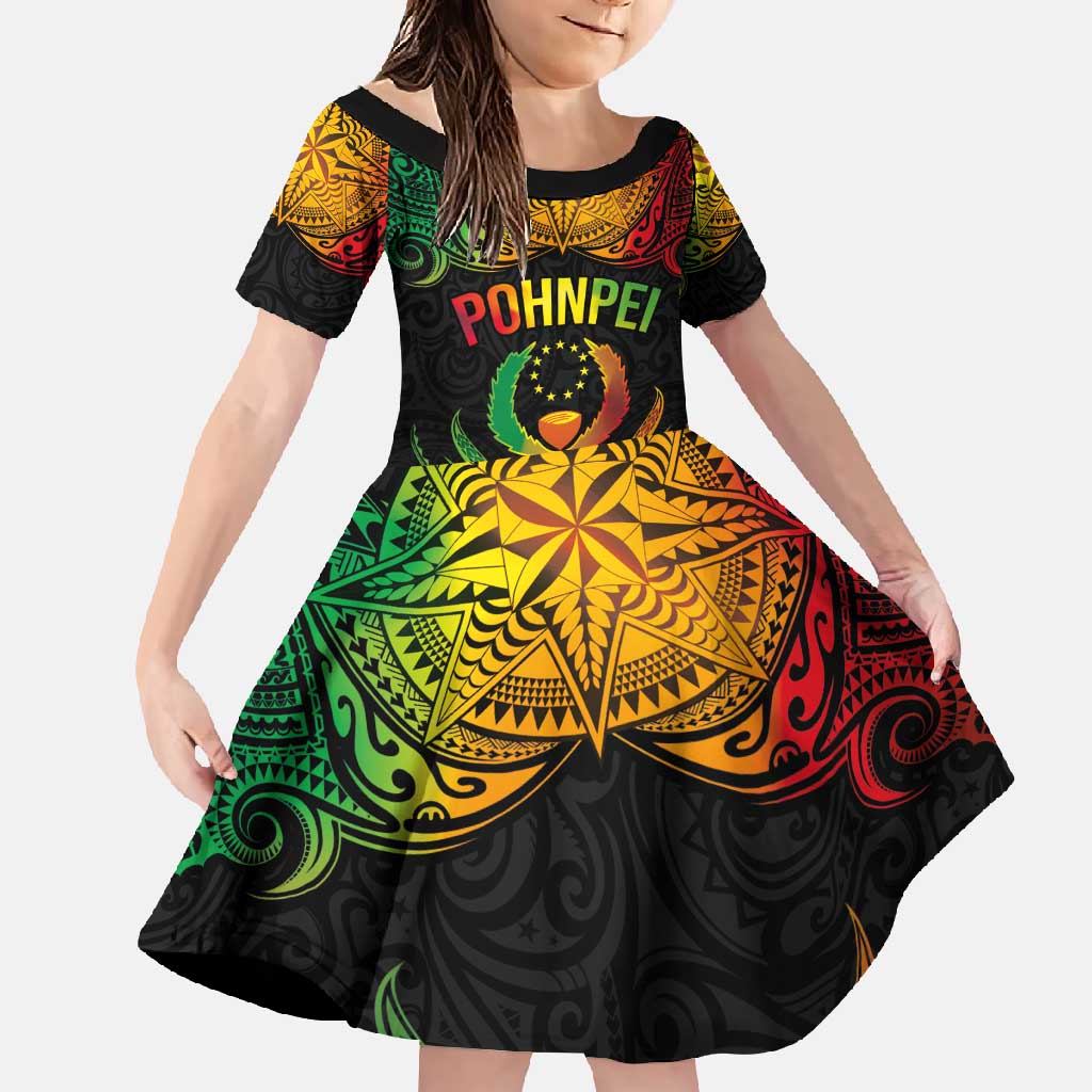 Personalised Pohnpei Independence Day Family Matching Tank Maxi Dress and Hawaiian Shirt Polynesian Tattoo and Plumeria Reggae Color LT03 Daughter's Dress Reggae - Polynesian Pride