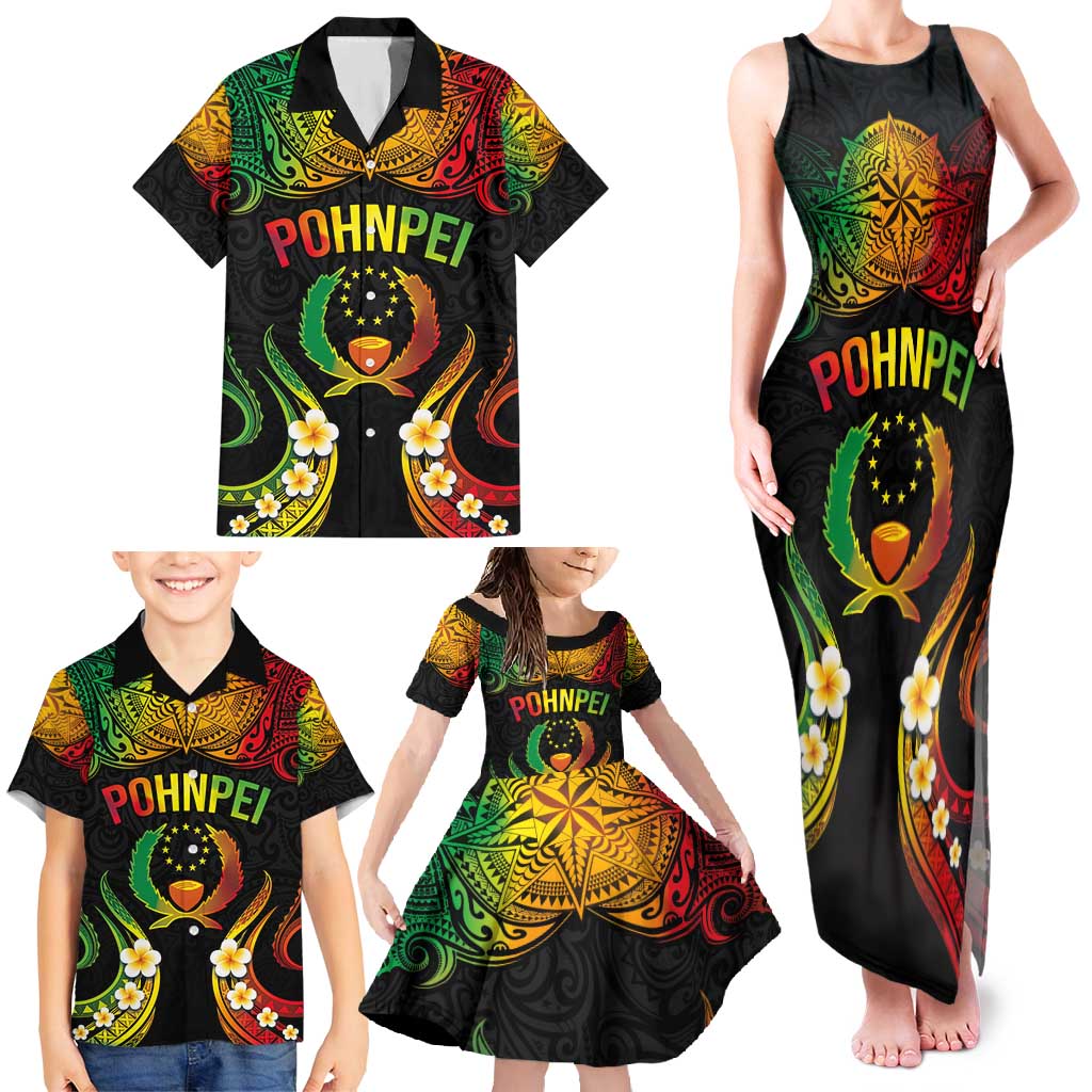 Personalised Pohnpei Independence Day Family Matching Tank Maxi Dress and Hawaiian Shirt Polynesian Tattoo and Plumeria Reggae Color LT03 - Polynesian Pride