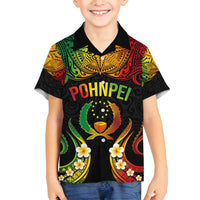 Personalised Pohnpei Independence Day Family Matching Tank Maxi Dress and Hawaiian Shirt Polynesian Tattoo and Plumeria Reggae Color LT03 Son's Shirt Reggae - Polynesian Pride
