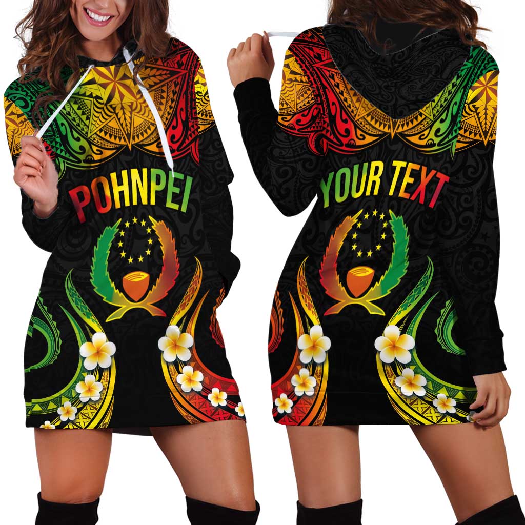 Personalised Pohnpei Independence Day Hoodie Dress Polynesian Tattoo and Plumeria Reggae Color LT03 - Polynesian Pride