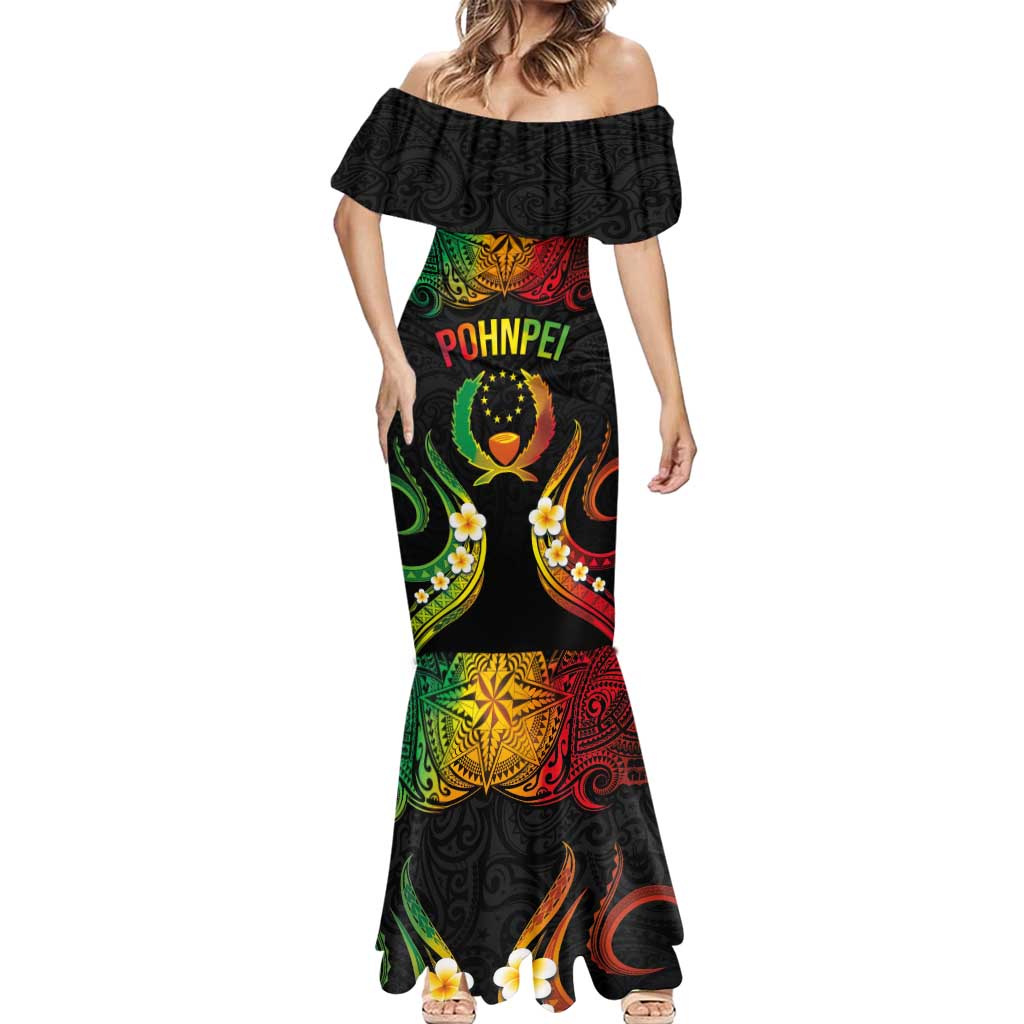 Personalised Pohnpei Independence Day Mermaid Dress Polynesian Tattoo and Plumeria Reggae Color