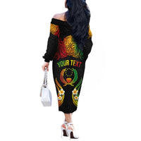 Personalised Pohnpei Independence Day Off The Shoulder Long Sleeve Dress Polynesian Tattoo and Plumeria Reggae Color LT03 - Polynesian Pride