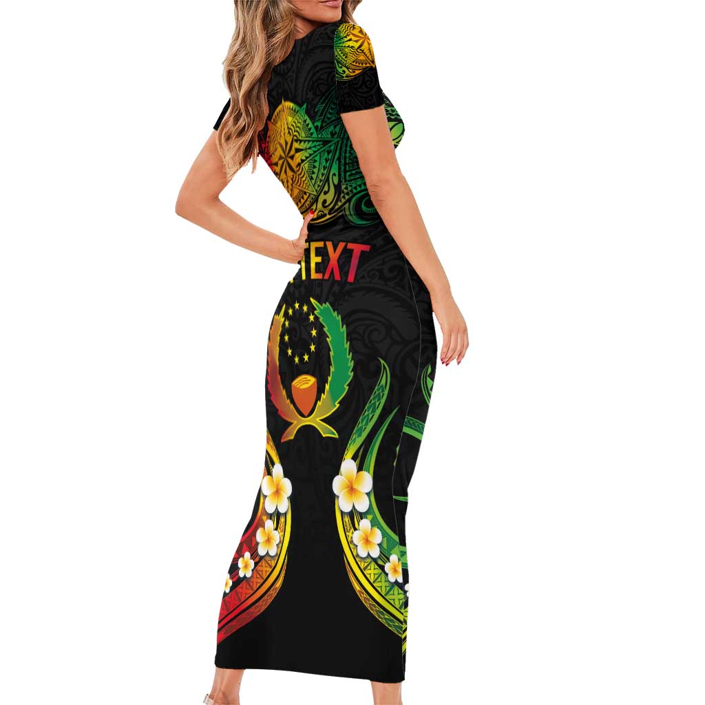 Personalised Pohnpei Independence Day Short Sleeve Bodycon Dress Polynesian Tattoo and Plumeria Reggae Color LT03 - Polynesian Pride