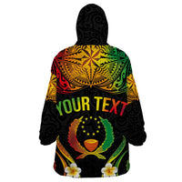 Personalised Pohnpei Independence Day Wearable Blanket Hoodie Polynesian Tattoo and Plumeria Reggae Color LT03 - Polynesian Pride