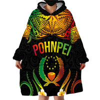 Personalised Pohnpei Independence Day Wearable Blanket Hoodie Polynesian Tattoo and Plumeria Reggae Color LT03 - Polynesian Pride