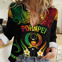 Personalised Pohnpei Independence Day Women Casual Shirt Polynesian Tattoo and Plumeria Reggae Color LT03 Female Reggae - Polynesian Pride