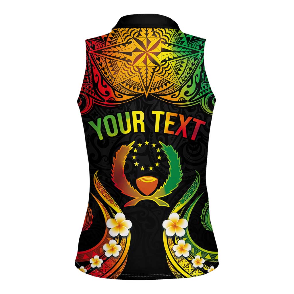 Personalised Pohnpei Independence Day Women Sleeveless Polo Shirt Polynesian Tattoo and Plumeria Reggae Color LT03 - Polynesian Pride