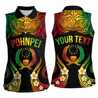 Personalised Pohnpei Independence Day Women Sleeveless Polo Shirt Polynesian Tattoo and Plumeria Reggae Color LT03 - Polynesian Pride