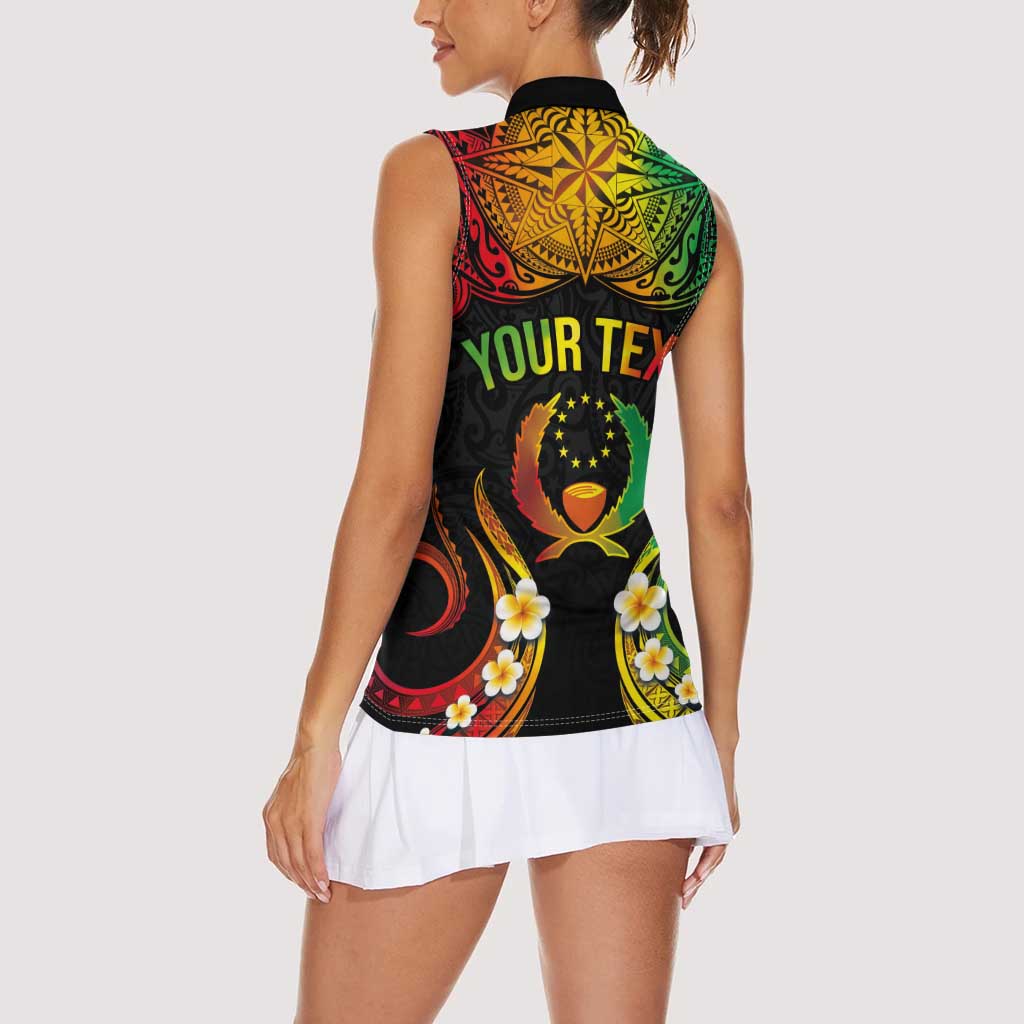 Personalised Pohnpei Independence Day Women Sleeveless Polo Shirt Polynesian Tattoo and Plumeria Reggae Color LT03 - Polynesian Pride