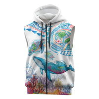 Hawaiian Turtles and Whales Sleeveless Zip Hoodie Polynesian Tropical Tattoo Ocean Style LT03 Multicolor - Polynesian Pride