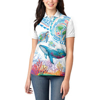 Hawaiian Turtles and Whales Women Polo Shirt Polynesian Tropical Tattoo Ocean Style LT03 - Polynesian Pride