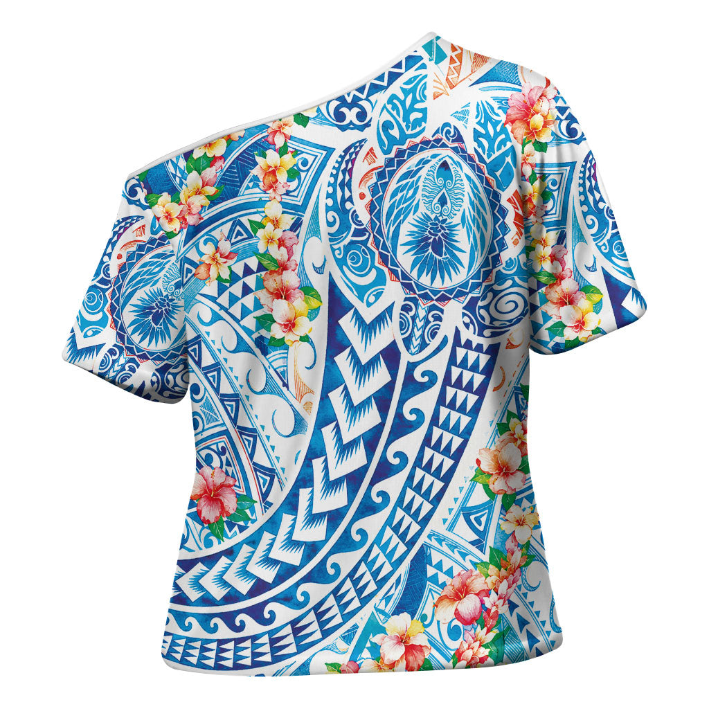 Hawaiian Turtle and Lei Cross Shoulder Shirt Tribal Kakau and Tropical Plants Human Heart LT03 - Polynesian Pride