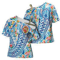 Hawaiian Turtle and Lei Cross Shoulder Shirt Tribal Kakau and Tropical Plants Human Heart LT03 - Polynesian Pride