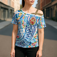 Hawaiian Turtle and Lei Cross Shoulder Shirt Tribal Kakau and Tropical Plants Human Heart LT03 - Polynesian Pride