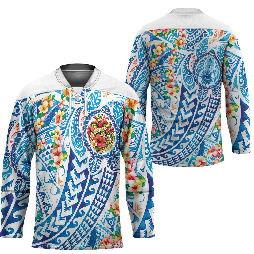 Hawaiian Turtle and Lei Hockey Jersey Tribal Kakau and Tropical Plants Human Heart LT03 - Polynesian Pride