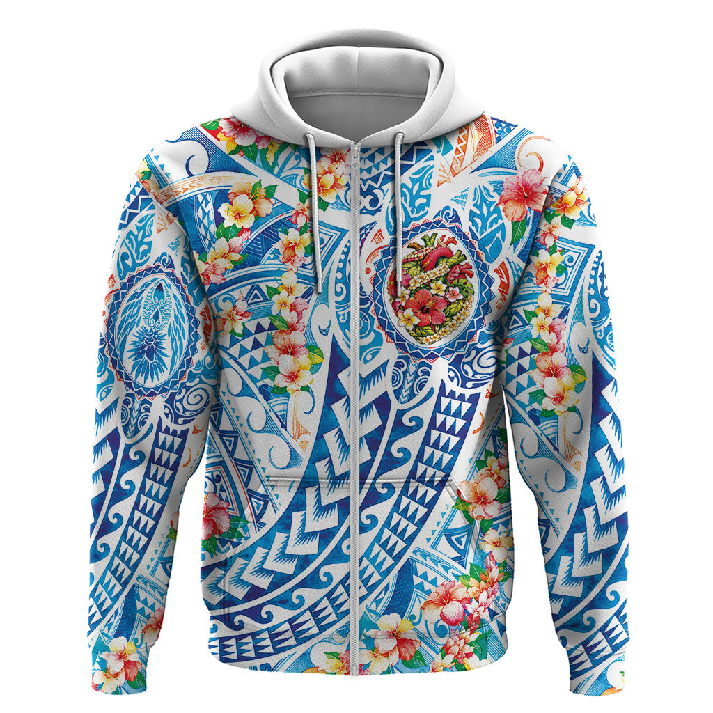 Hawaiian Turtle and Lei Hoodie Tribal Kakau and Tropical Plants Human Heart LT03 Zip Hoodie Multicolor - Polynesian Pride