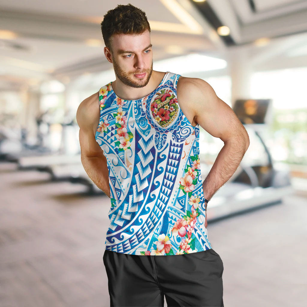 Hawaiian Turtle and Lei Men Tank Top Tribal Kakau and Tropical Plants Human Heart