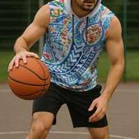 Hawaiian Turtle and Lei Sleeveless Hoodie Tribal Kakau and Tropical Plants Human Heart LT03 - Polynesian Pride
