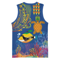 Hawaii Ocean Basketball Jersey Pineapple Turtle and Mango Reef Triggerfish and Kakau Tattoo LT03 - Polynesian Pride