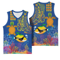 Hawaii Ocean Basketball Jersey Pineapple Turtle and Mango Reef Triggerfish and Kakau Tattoo LT03 - Polynesian Pride