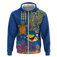 Hawaii Ocean Hoodie Pineapple Turtle and Mango Reef Triggerfish and Kakau Tattoo LT03 Zip Hoodie Multicolor - Polynesian Pride