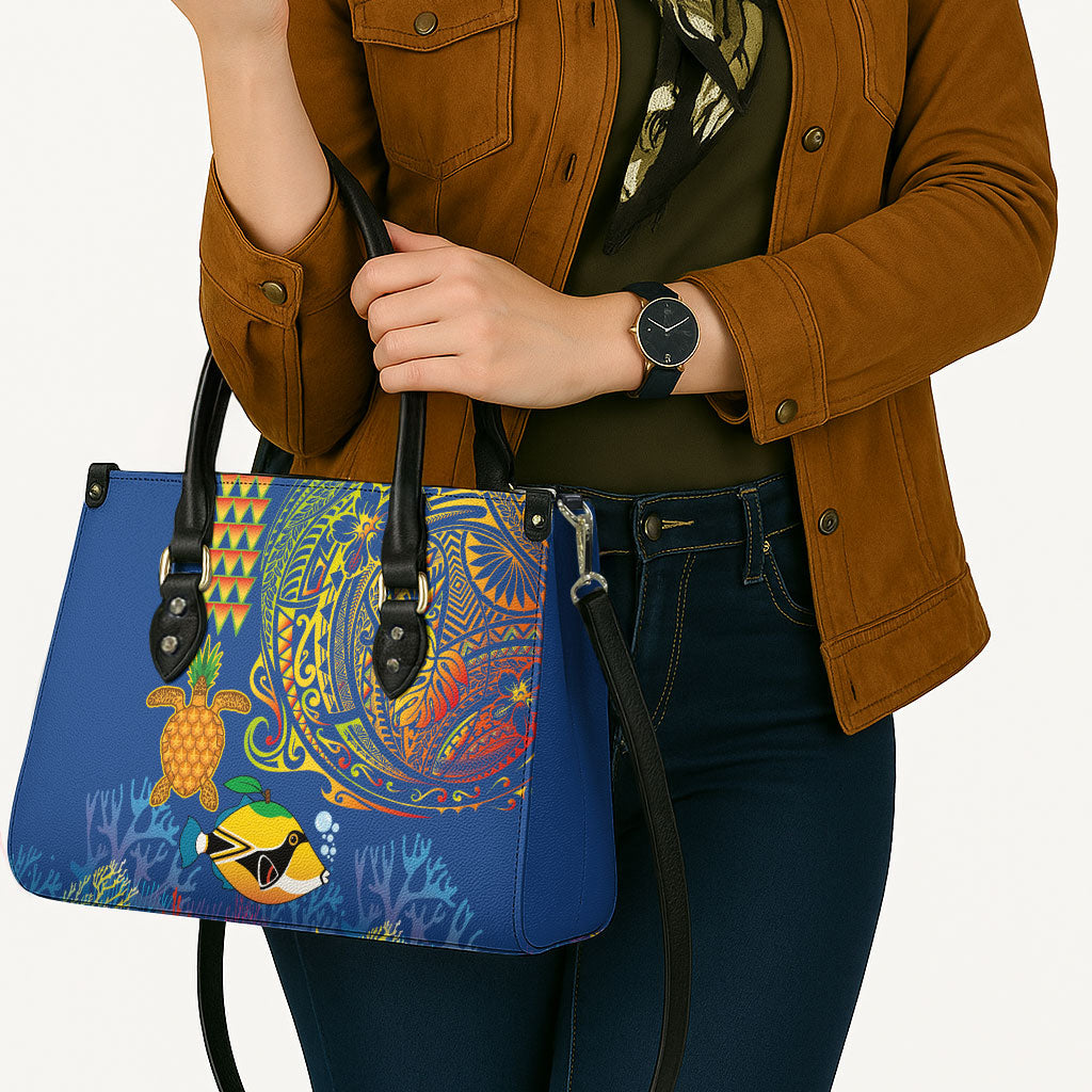 Hawaii Ocean Leather Bag Pineapple Turtle and Mango Reef Triggerfish and Kakau Tattoo LT03 - Polynesian Pride