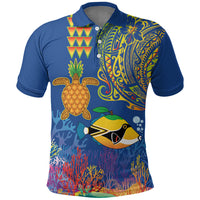 Hawaii Ocean Polo Shirt Pineapple Turtle and Mango Reef Triggerfish and Kakau Tattoo LT03 Multicolor - Polynesian Pride